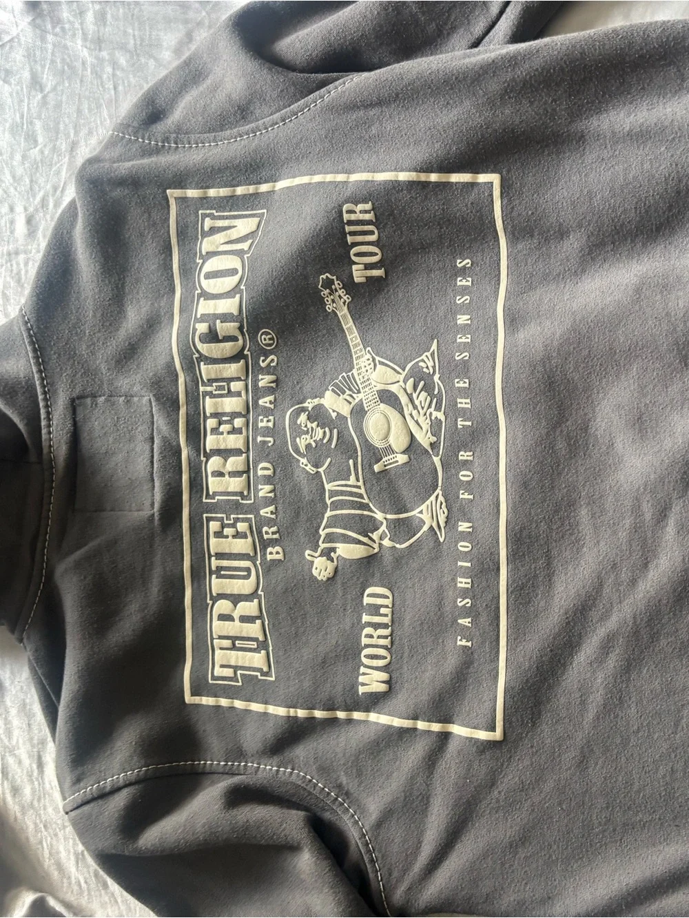 True Religion Men Charcoal Sweatshirt with Cream Graphic